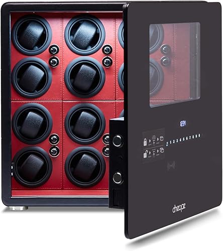 Cheopz Caja de reloj seguro para 12 relojes automáticos con doble digital y cerradura de llave de tarjeta de seguridad, Negro -, Moderno