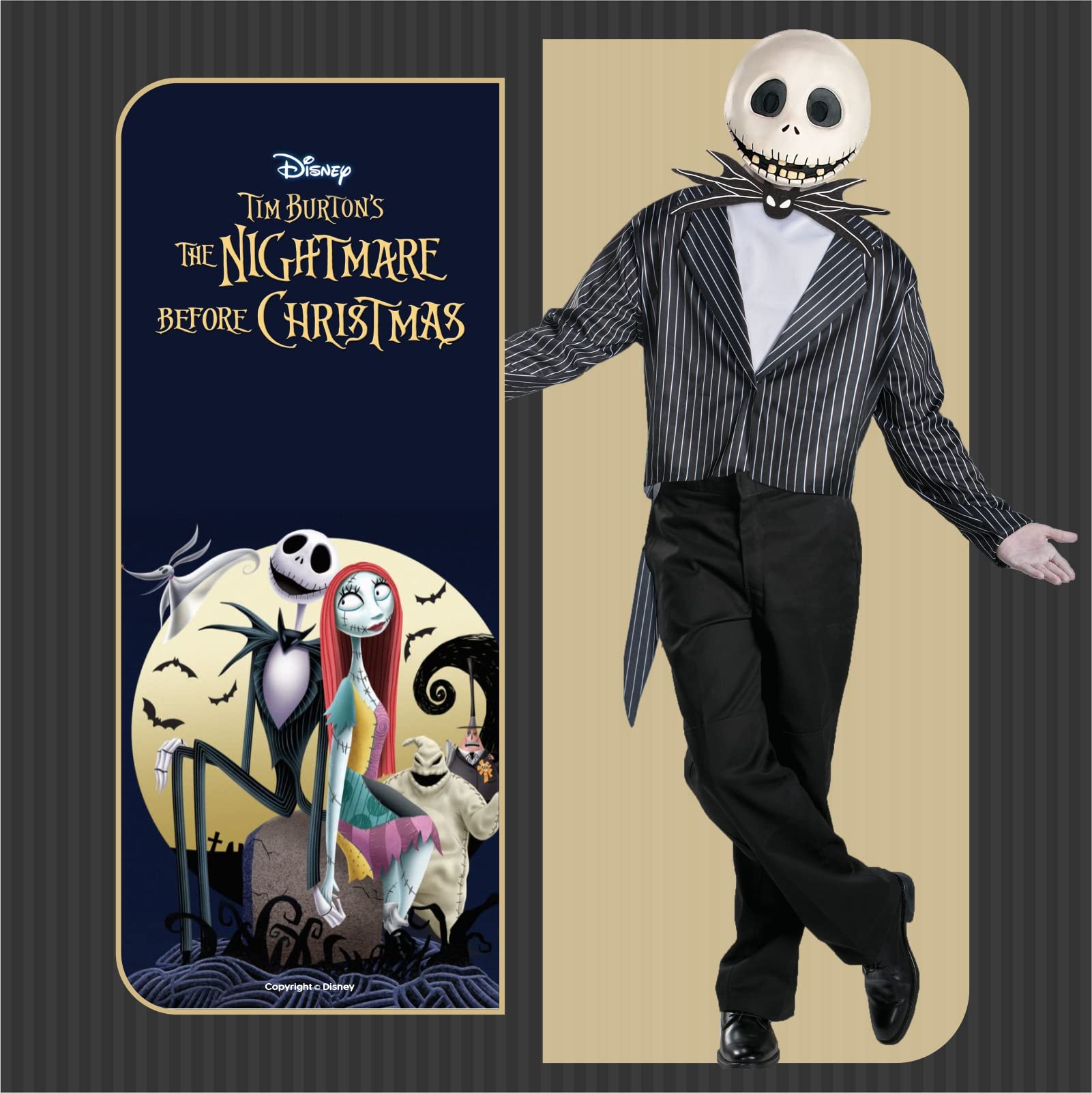 Disney The Nightmare Before Christmas - Déguisement Cosplay Adulte Jack Skellington avec Masque - Taille XL (42-46) - Licence Officielle Disney - Costume Halloween Homme Inspiré du Film de Tim Burton
