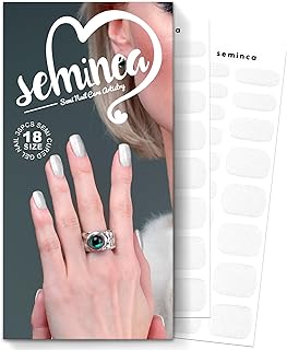 Semi Cured Gel Nail Strips-Long-Lasting Waterproof Pedicure Decals for Women Color Street Glitter Nail Strips Stick On Gel Nails with UV Light Gentle Removal(White Aurora)