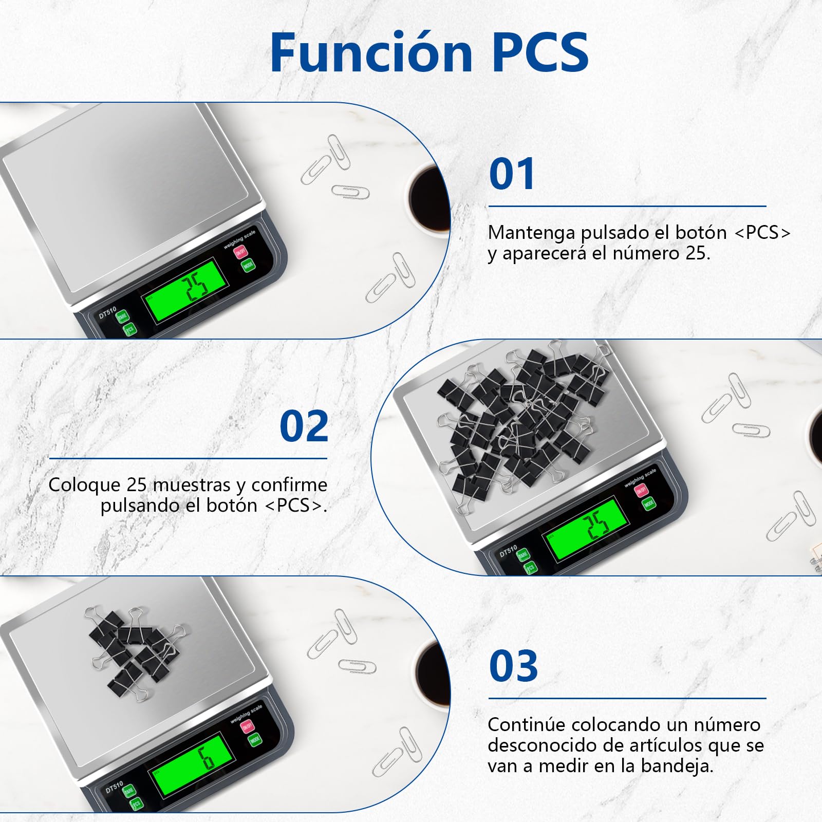 Grande Báscula de Cocina digital, 40kg/88lbs bascula cocina profesional con Pantalla LCD Acero Inoxidable Balanza Alimentos con Función Tara y PCS 6 Unidades bascula cocina Para peso repostería