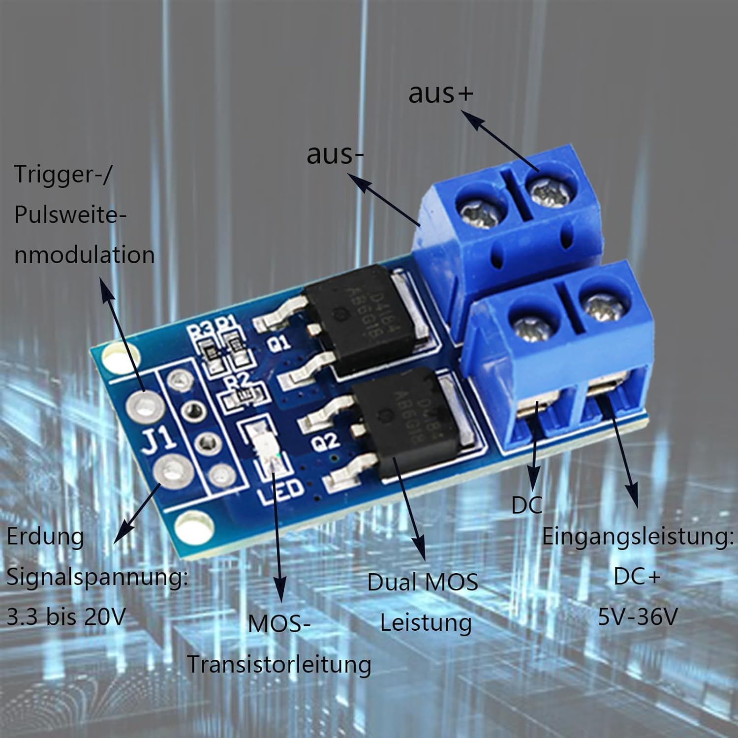 Modulo Driver Dual Mosfet 400W DC 5V-36V PWM Regolatore