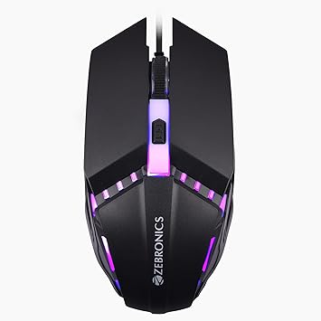 ZEBRONICS PHERO Wired Gaming Mouse with up to 2400 DPI, Rainbow LED Lights, DPI Switch, High Precision, Plug & Play, 4 Buttons