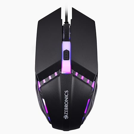 ZEBRONICS Newly Launched PHERO Wired Gaming Mouse with up to 1600 DPI, Rainbow LED Lights, DPI Switch, High Precision, Plug & Play, 4 Buttons