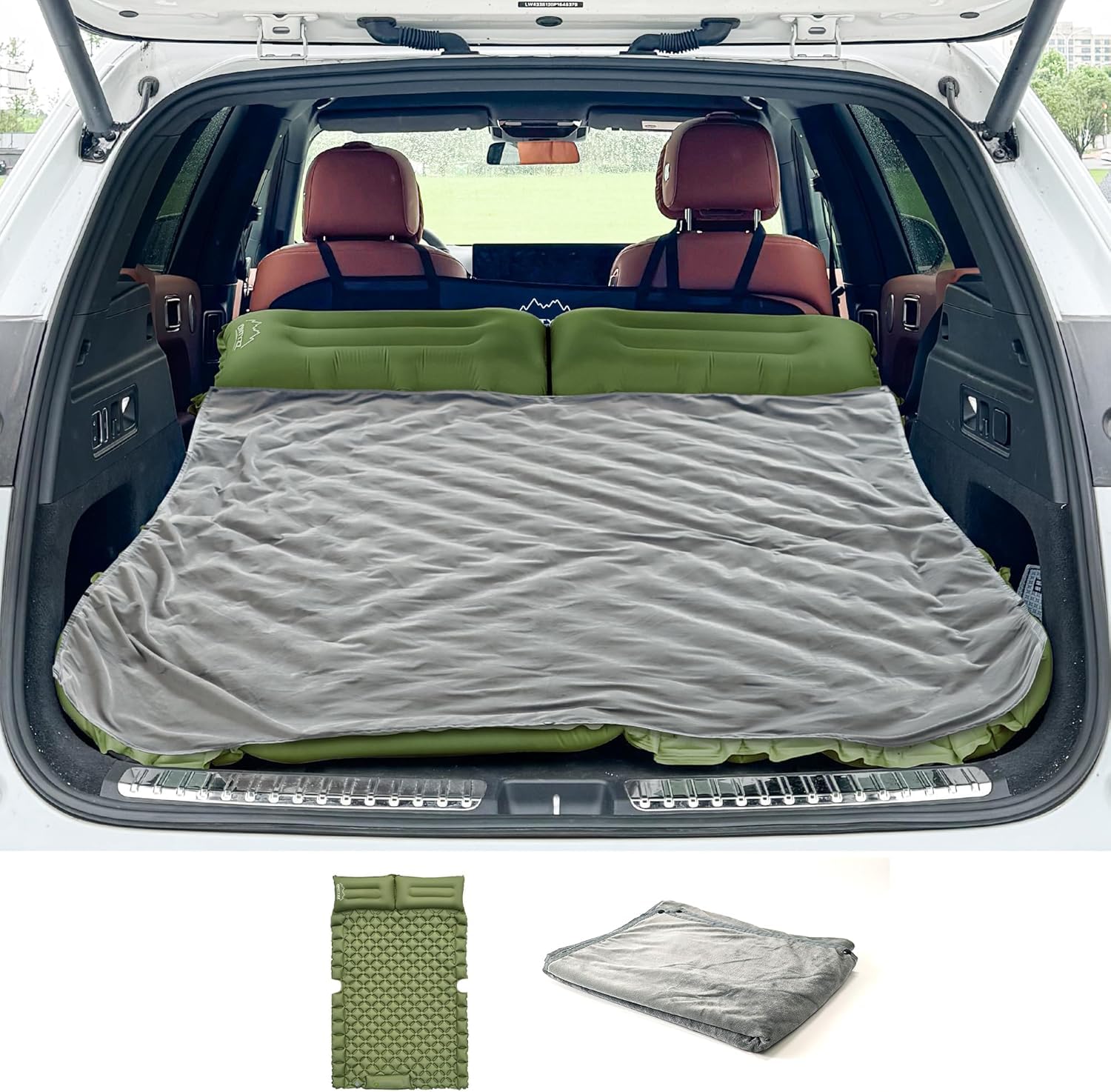 ONTYZZ Matelas Gonflable pour Voiture SUV 2 Personnes Camping Matelas Tapis de Couchage Autogonflant avec Oreiller & Pompe à Pied pour Camping Voyages L'arrière-Cour Plage
