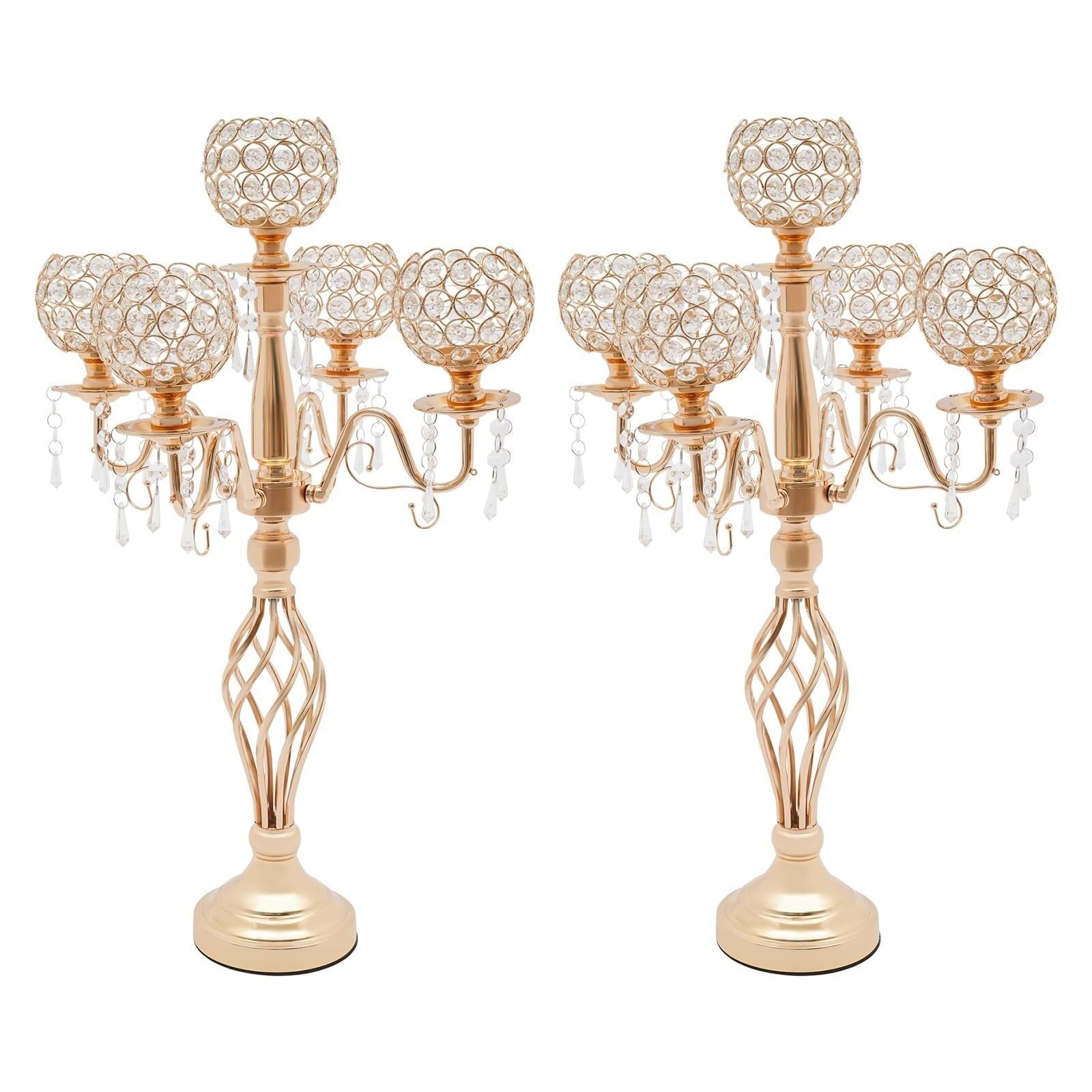 Candelabro Alto De Cristal De 5 Brazos Elegante Centro De Mesa For Bodas Navidad Y Fiestas con Candelabros A Juego(Gold,2pcs)