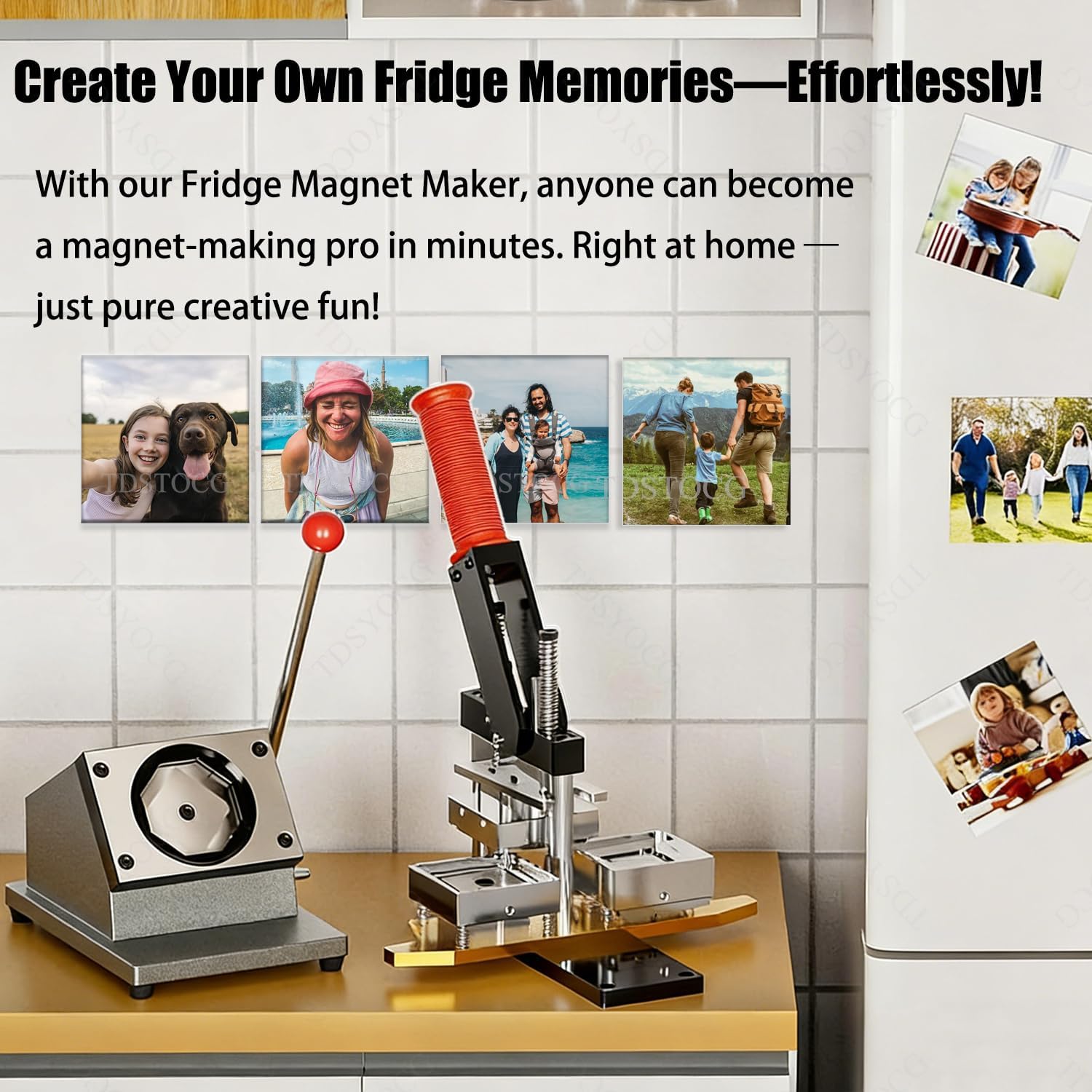 Square/Rectangle Refrigerator Magnet Maker Machine Kit, DIY Photo Magnet Press + Paper Cutter + 100 Sets Cardboard Supplies + 100 Sheets Photo Paper, Custom Magnet Machine for Fridge Magnets
