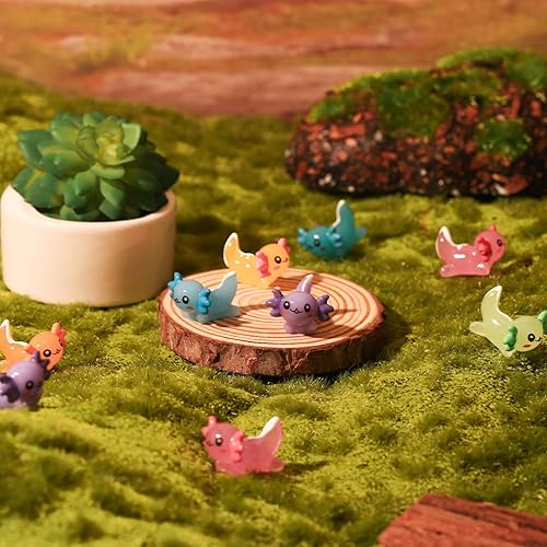 Miniatura 3 de 28 piezas de mini dijes de ajolote de resina a granel a granel de 7 colores diminutos ajolote de resina, figuritas de juguete, adorno pequeño de