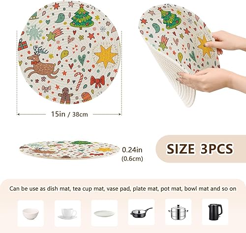 Miniatura 2 de Salvamanteles antideslizantes para invierno, Navidad y Año Nuevo, juego de salvamanteles para ollas y sartenes calientes de 15 pulgadas, tejido de