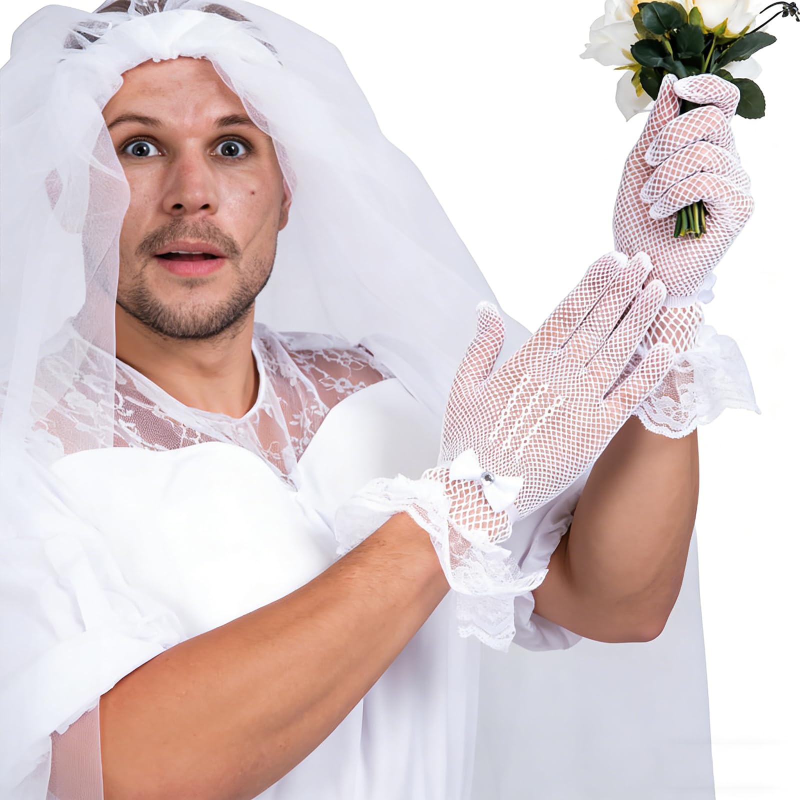 Costume da sposa da uomo, vestito da addio al celibato da uomo, accessori per addio al celibato e addio al celibato da uomo, costume divertente per adulti, cosplay, pizzo deluxe, feste in