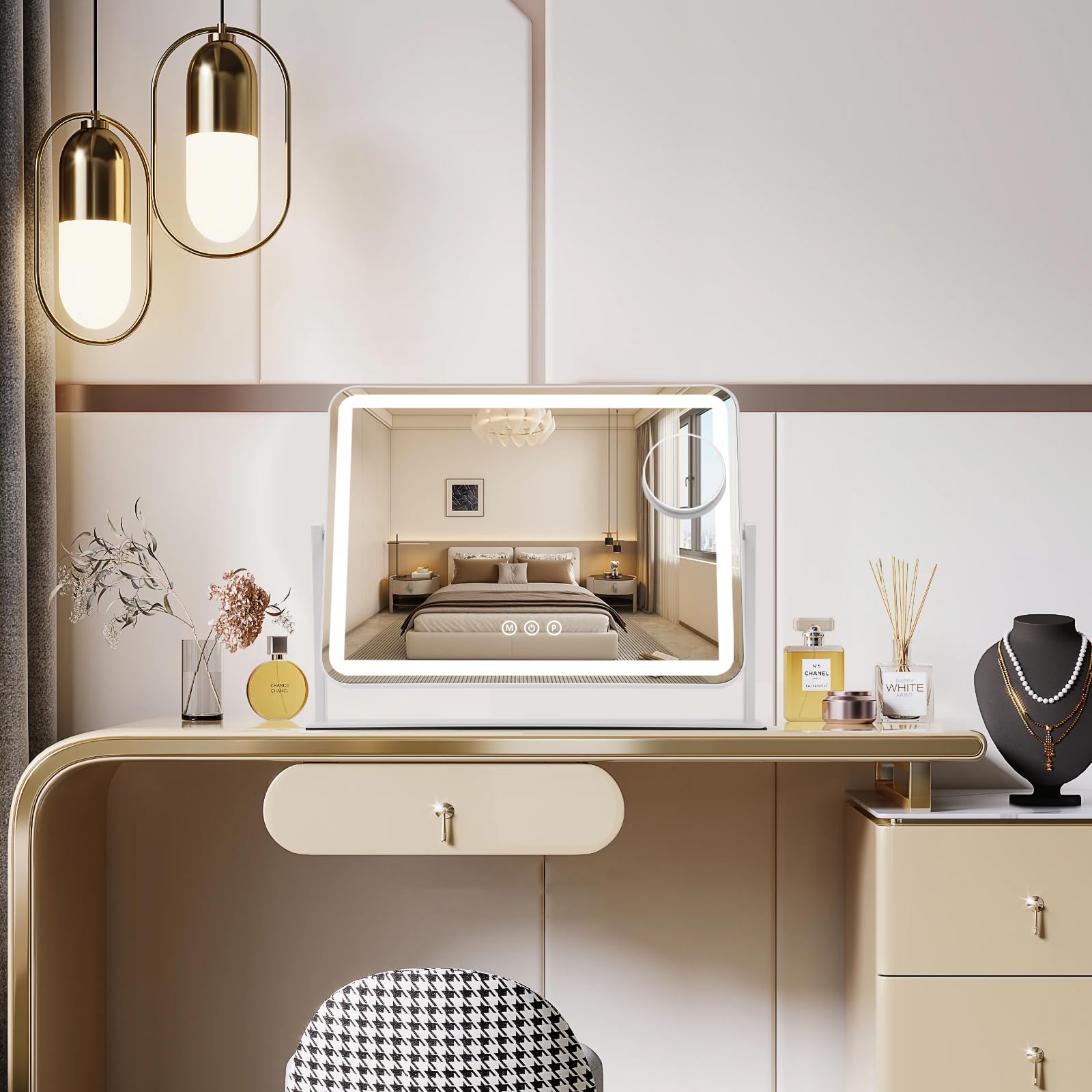 ViKert Vanity Mirror with Lights, Dimmable 3-Color Makeup Mirror