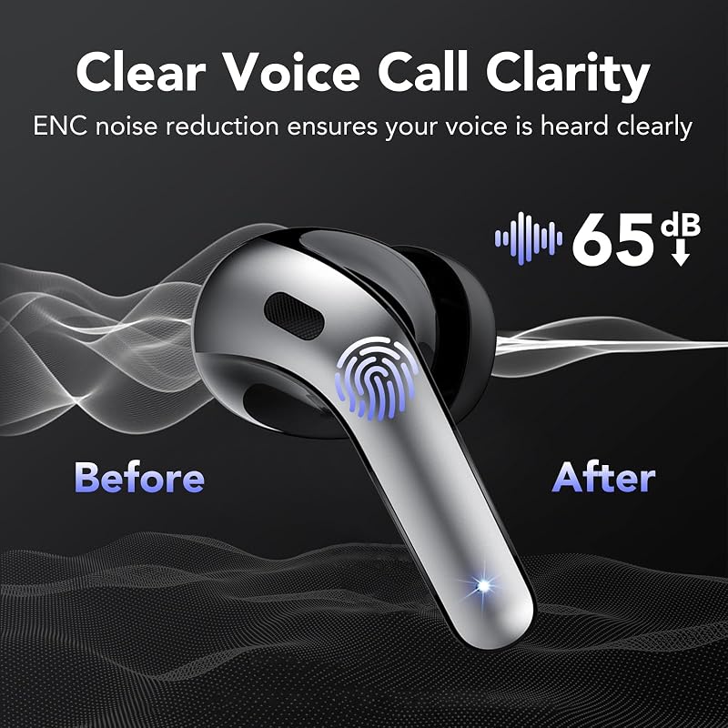 Tiksounds Wireless Earbuds, Bluetooth Headphones with Mic, IPX7 Waterproof Ear Buds, 52H in-Ear Earbuds with LED Power Display, High-Fidelity Stereo Earphones for Sports Work, Light Weight image 3