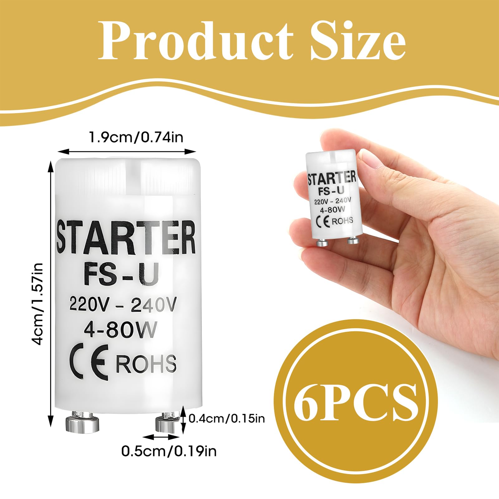 Fadbudss 6 Pcs Watt Fluorescent Light Starter, Fluorescent Tube Strip Light Starter Unit - Image 2