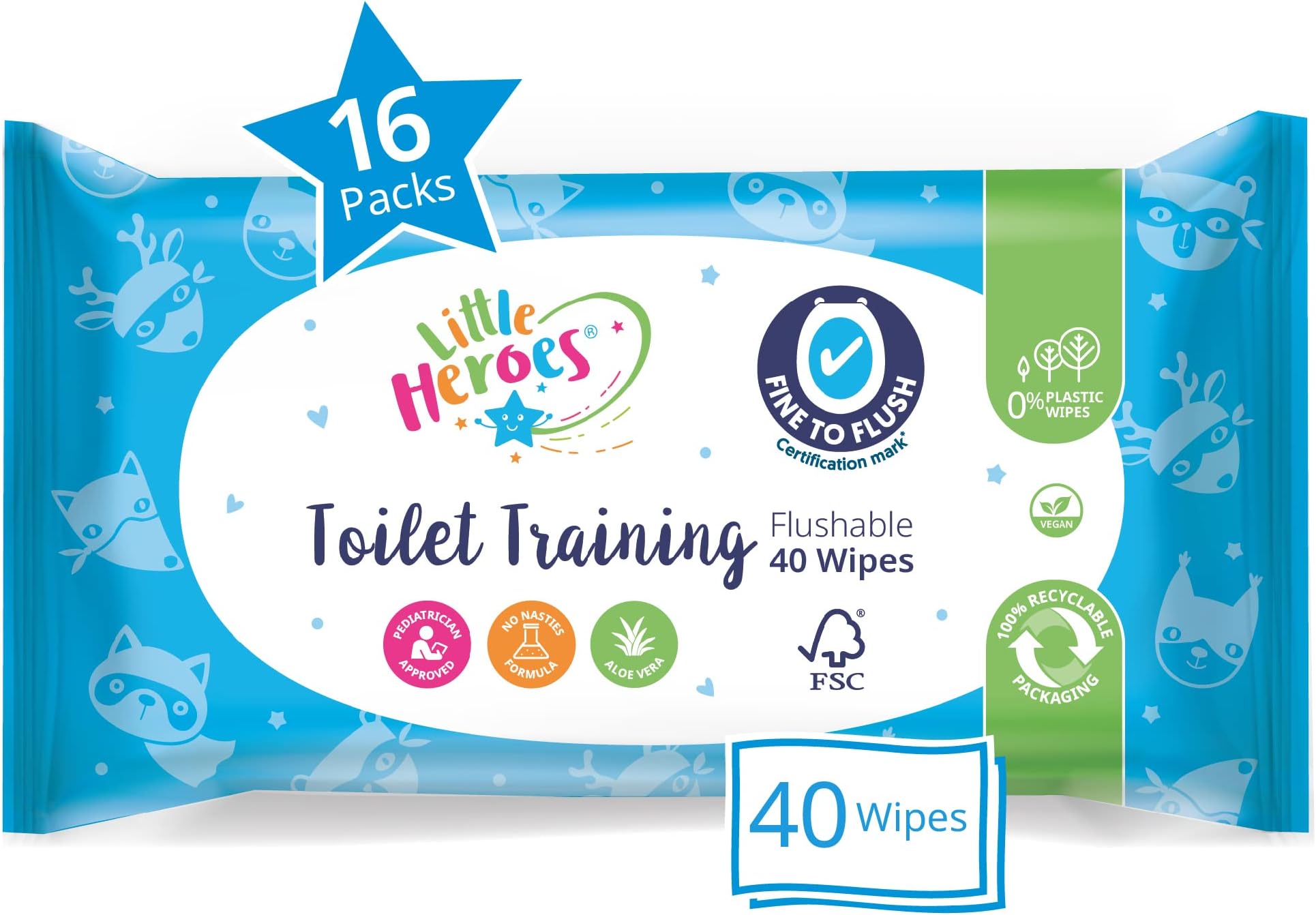 Little Heroes Baby Wipes, Toilet Training Wet Wipes for Sensitive Skin, Fragfrance Free (16 packs x 40 wipes totaling 640 wipes)