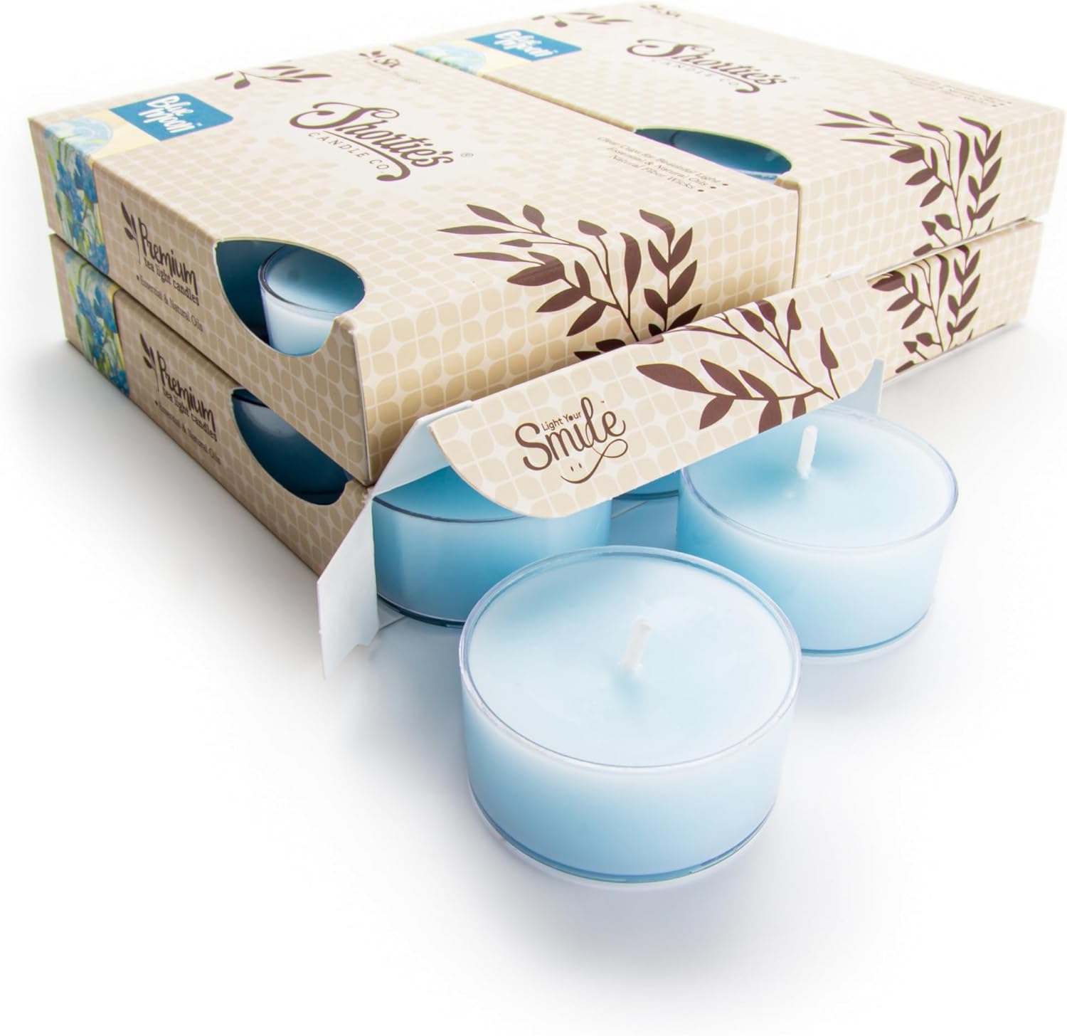 Shortie's Candle Company Blue Moon Premium Tealight Candles Bulk Pack - Highly Scented with Essential Oils - 24 Blue Tea Lights - Beautiful Candlelight - Made in the USA - Fresh & Clean Collection