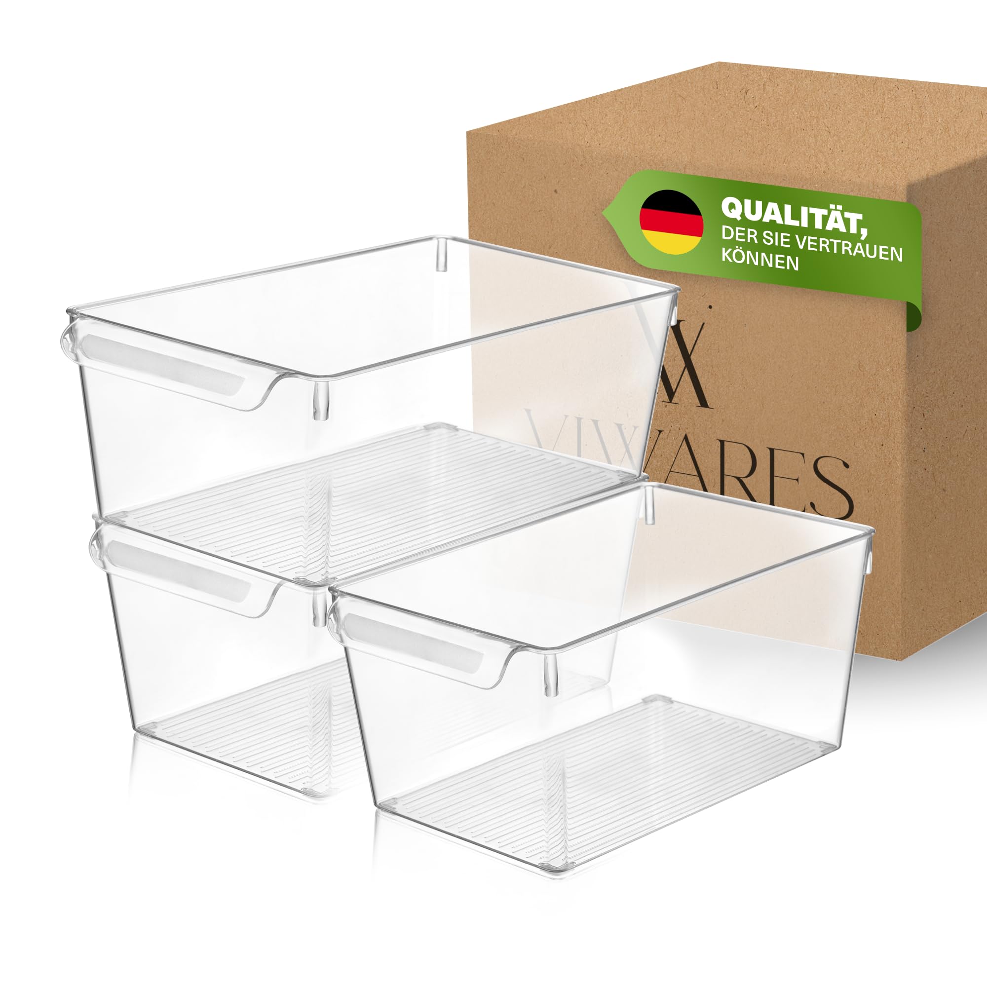 Viwares Organizador para frigorífico con tapa, juego de 3 unidades, almacenamiento transparente para embutidos, frutas y verduras, recipiente de almacenamiento para conservar la frescura, 20 x 32,5 x