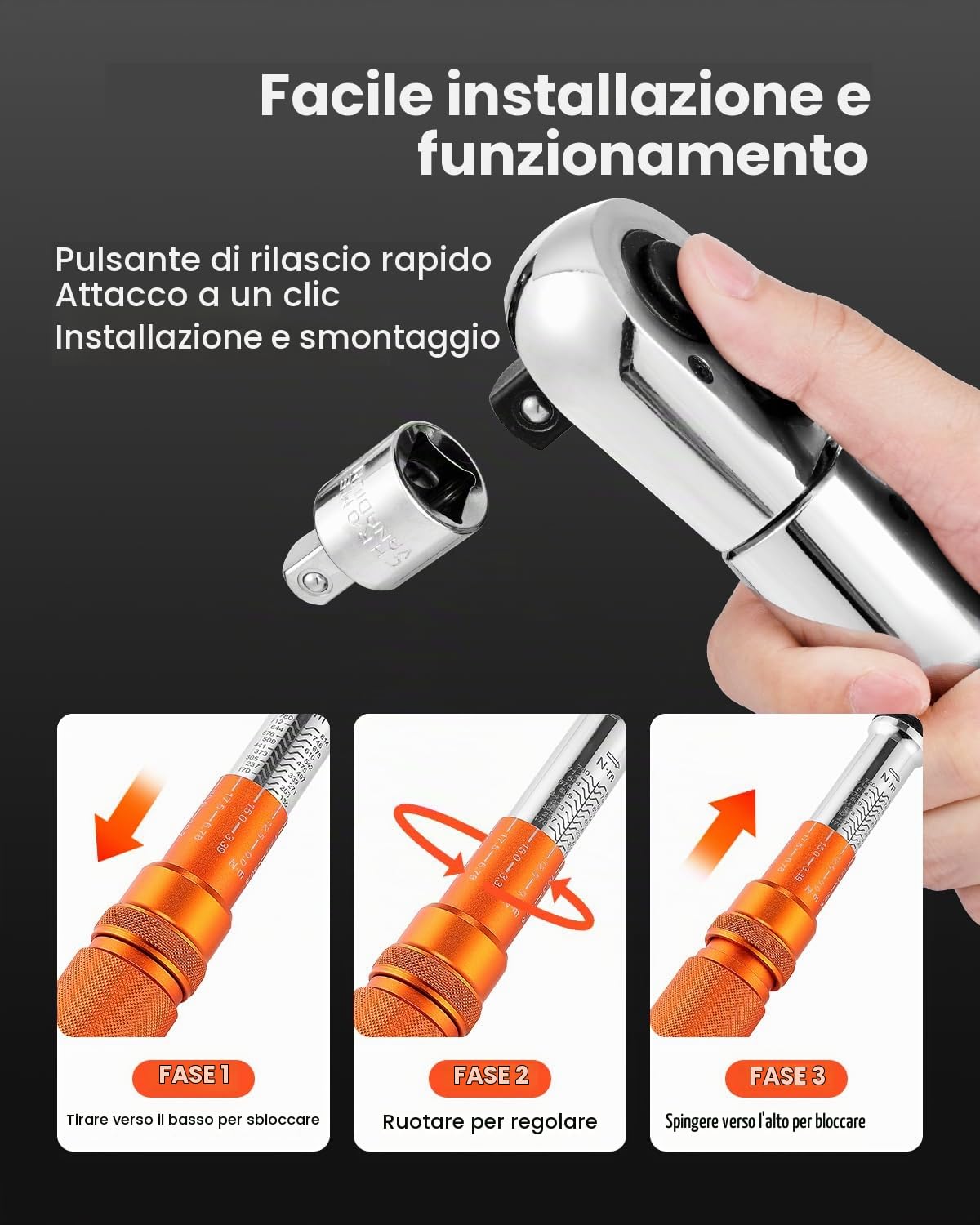VEVOR Chiave Dinamometrica Clic, 100–600 lbf-ft e 136–814 N.m Set di Chiavi Dinamometriche Bidirezionali con Scale a Doppia Gamma, 48 Denti, Acciaio Legato, per Riparazione di Automobili
