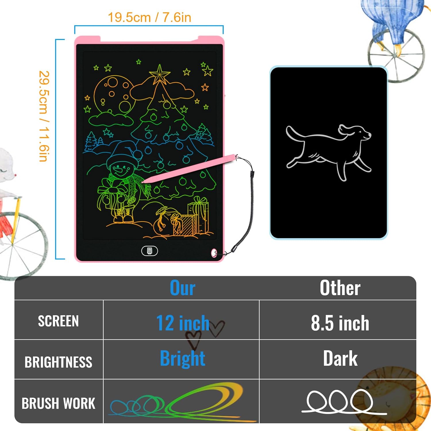 3 Pack 12 Inch LCD Writing Tablet for Kids, Colorful Doodle Board, Eye Protection Drawing Tablet with Lock & Erase FUNC, Birthday Gifts and Toys for 3-8 Year Old Boys(Blue, Pink, Purple) - Image 2