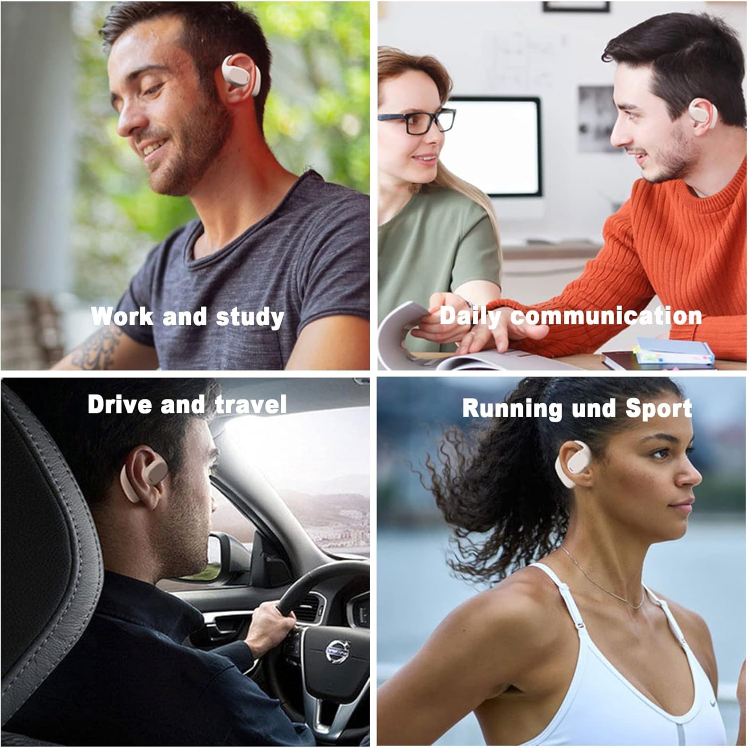 Open Ear Headphones Wireless Bluetooth Air Bone Conduction Headphones Head Set with Mic Bone Conduction Earbuds Headset Bone Conducting Earphones Ear Buds Workout Over the Ear Earbuds with Earhooks