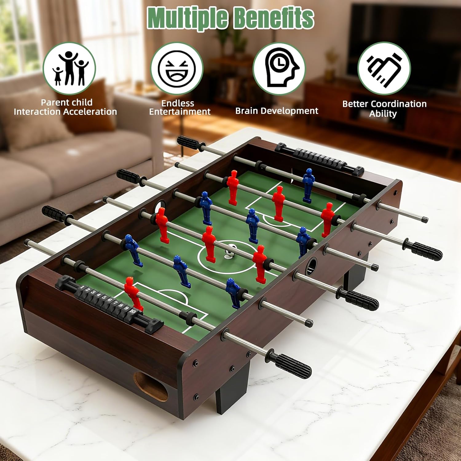 36 Inch Tabletop Foosball Game Set, Table Football, Tabletop Football Games, Durable Soccer Kit for Adults, Children, Families and Playrooms, Easy to Store