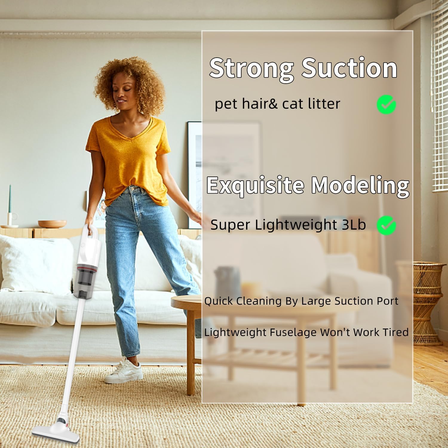 Cordless Vacuum Cleaner, Handheld Stick Small Lightweight Vacuum for Home Pet Hair Hardwood Floor Cat Litter Area Rug Cleaning