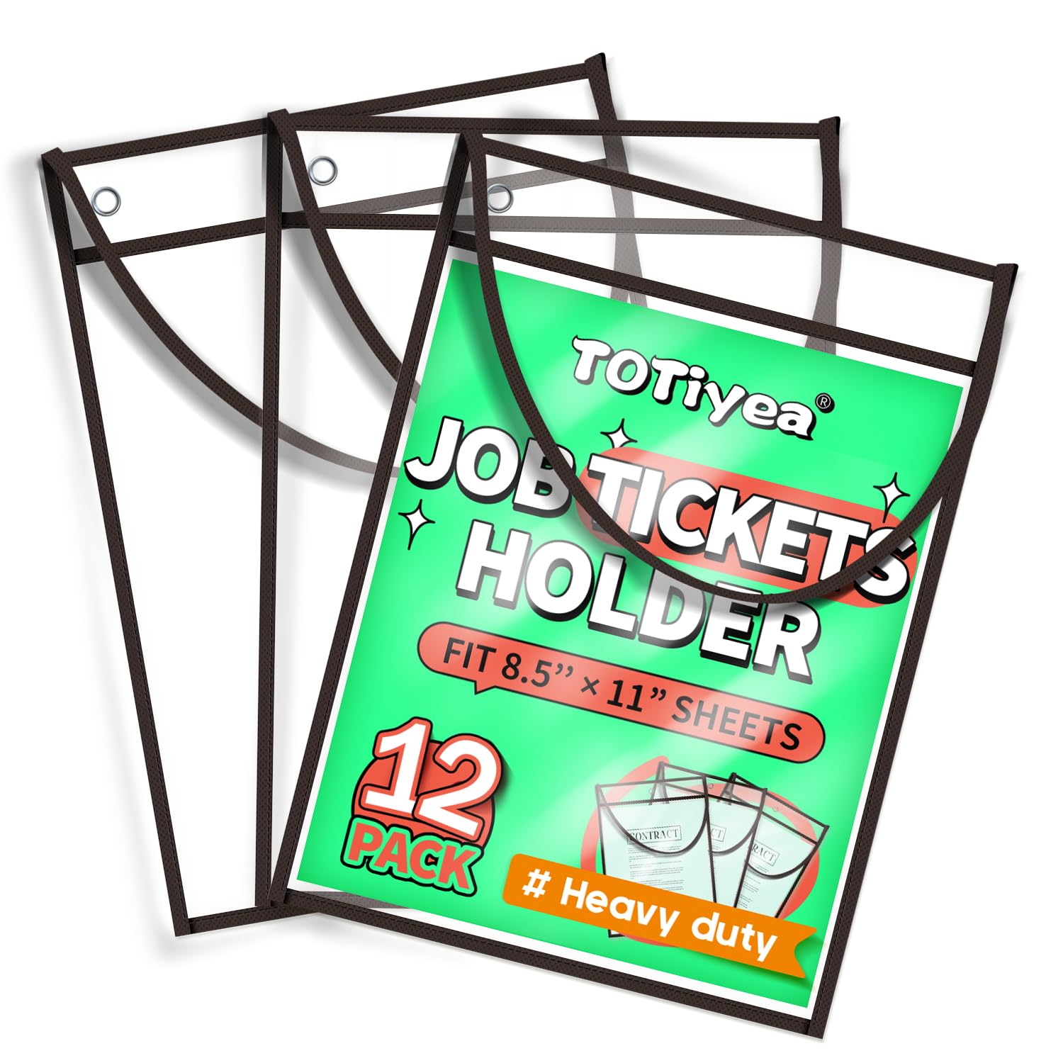 TOTiyea 12 Pack Oversized Job Ticket Holder with Straps-Shop Holder-Both Sides Clear, Heavy Duty, Perfect for Workspaces in Shops, Offices, or