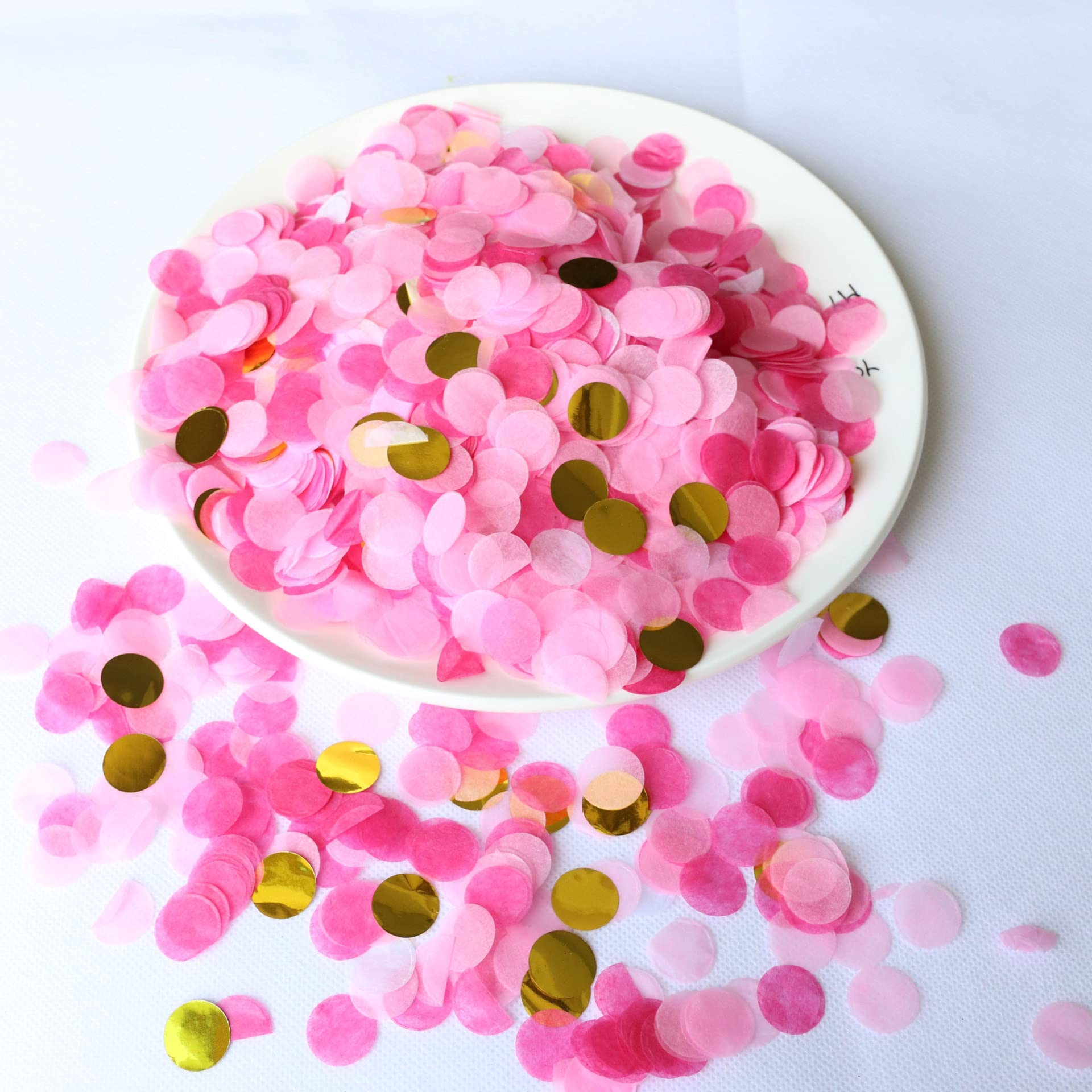 CENPEK Round Tissue Confetti 500g/17.6 oz Paper Table Wedding Confetti Dots for Wedding, Birthday Party, Baby Shower,Valentine's Day and Balloon Decorations, 1.5cm/0.6 Inch (Pink, Gold)