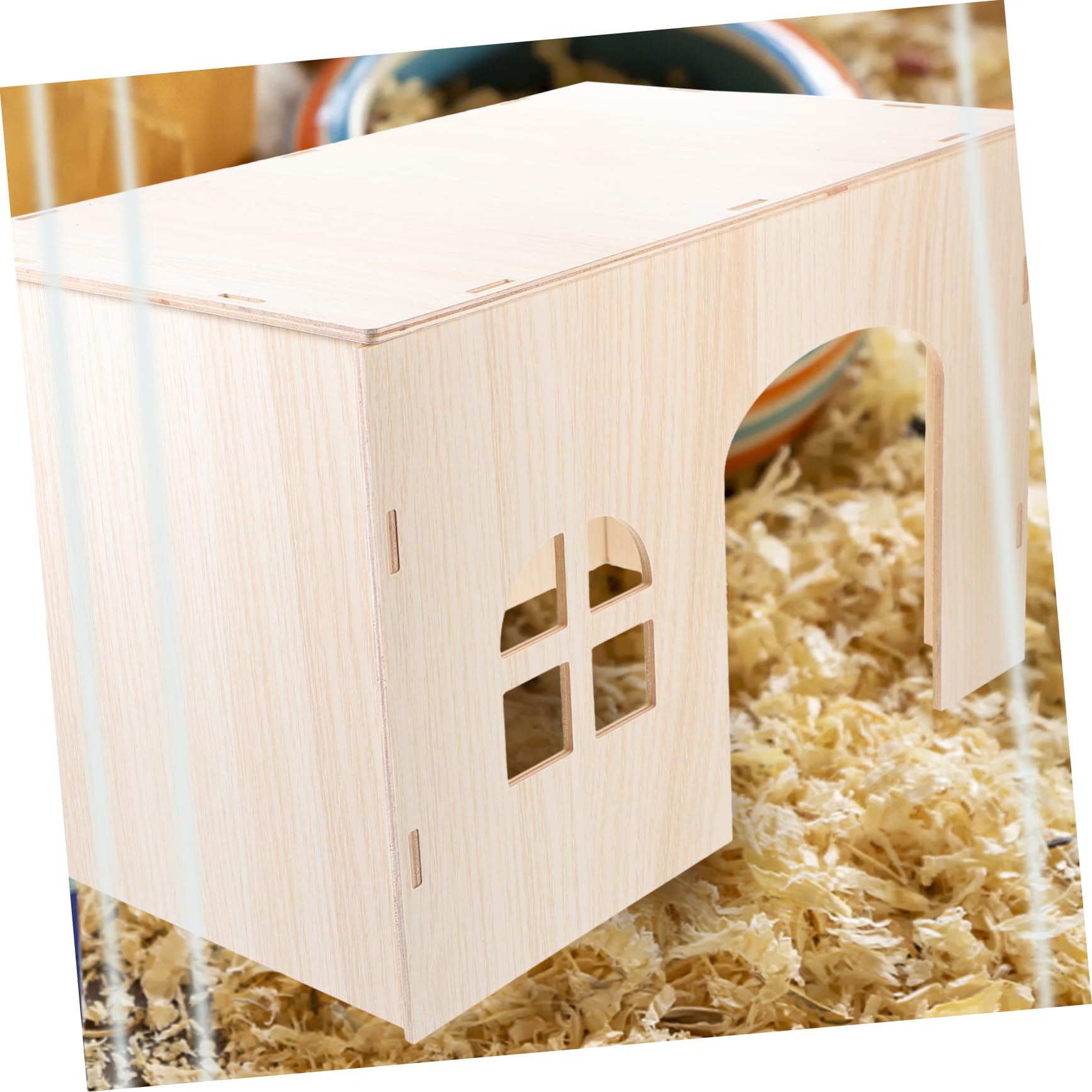 POPETPOP Casa de Madera Beige para Hámster y Conejos, Nido Refugio Resistente para Pequeños Roedores, Refugio Cómodo y Seguro para Mascotas Pequeñas