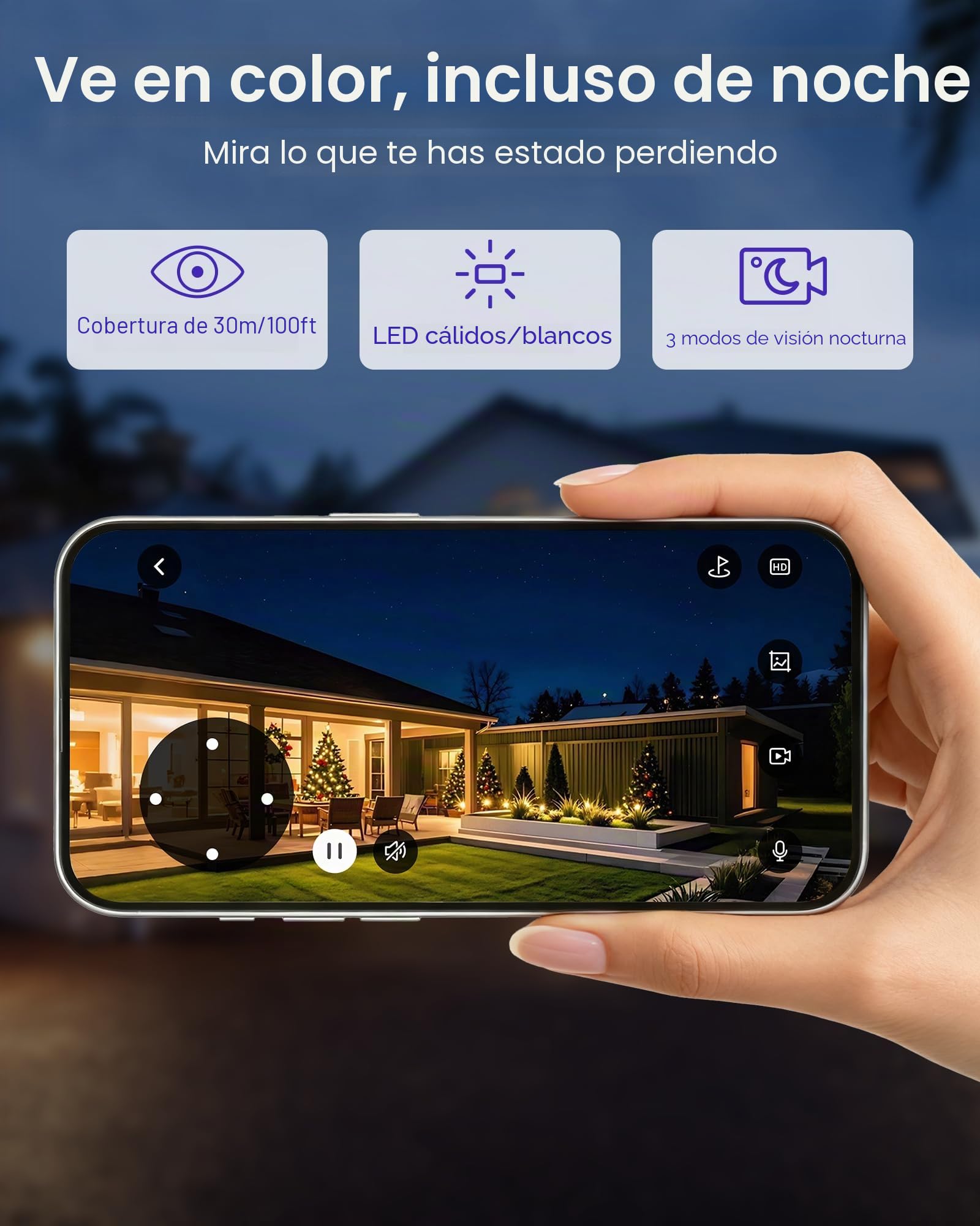 4K 8MP Cámara Vigilancia Exterior PoE+Tarjeta Memoria 32GB | Detección de Personas/Vehículos, Visión Nocturna en Color, Audio Bidireccional, Alarma Sonora y Lumínica, IP66 Impermeable