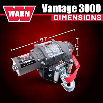 WARN Vantage 3000 12V DC ATV & UTV Winch with Corded Remote (108213) | 3000 lb Rated, 50 Ft 3/16 Wire Rope, Roller Fairlead, Fully Sealed Motor, 3-Stage Planetary, Handlebar Mini Rocker