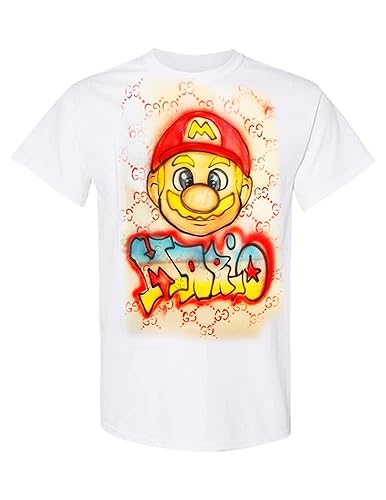 smash bro mario custom airbrush T-Shirt Any Name Any Colors Personalized (S)