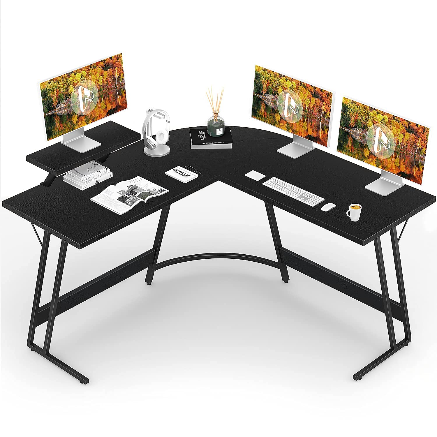 Homall Computer 51.2” L-Shaped Corner Home Office Writing Study Gaming PC Table with Large Monitor Stand Desk Workstation, Black