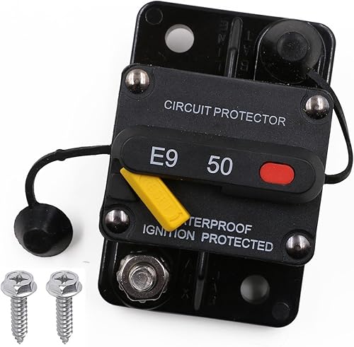 E9 50 Amp Disyuntor con diseño de interruptor empotrado Protección IP67 impermeable DC 12V-72V 50A Reinicio manual UL montaje en superficie