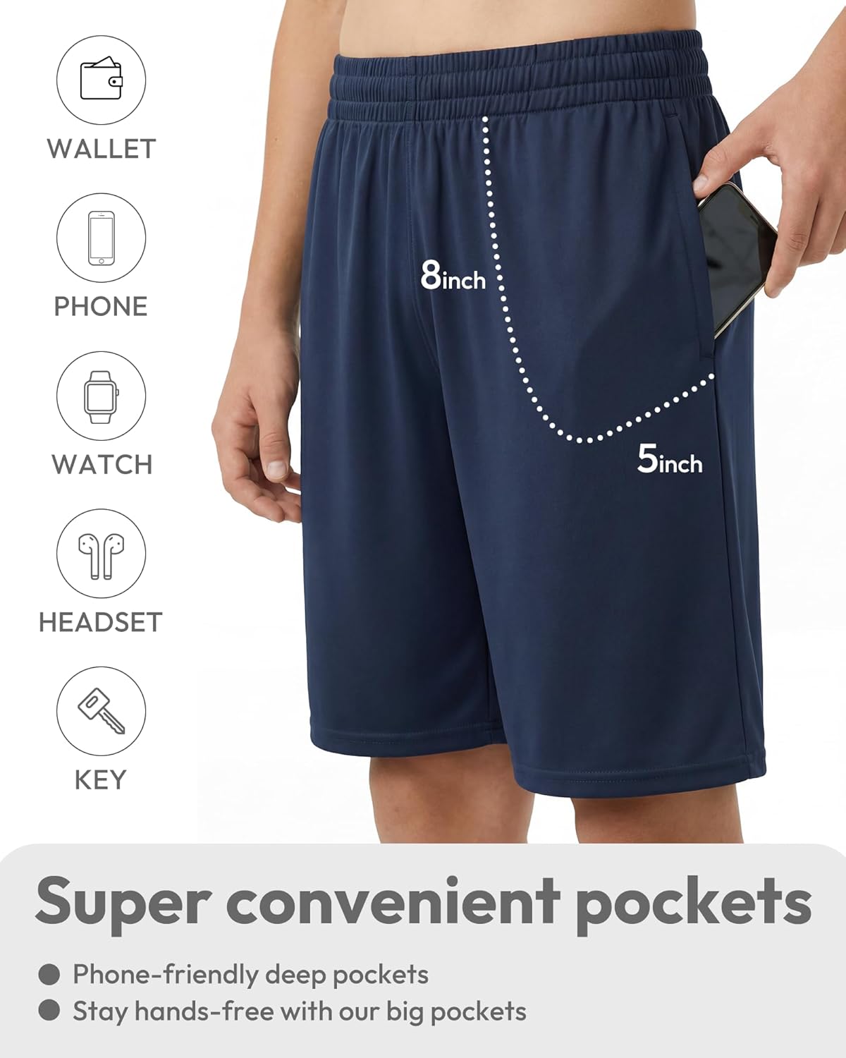 Boys Athletic Shorts Elastic Basketball Shorts Quick Dry Youth Shorts Sports Soccer Shorts for Boys with Pockets