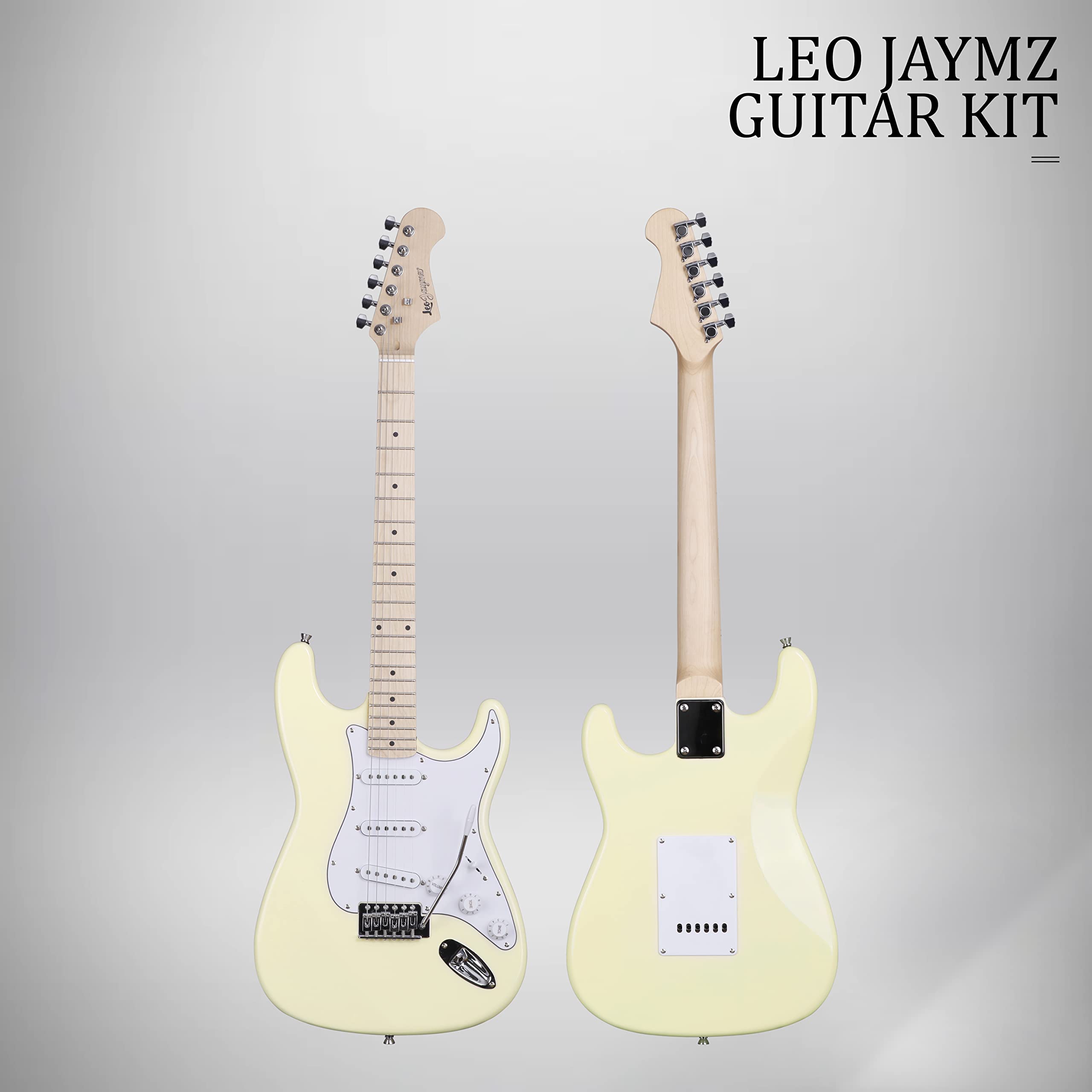 Leo Jaymz 39 Inch Full Size Electric Guitar Kit Electric Guitar Beginner Kits - 20W Amplifierï¼ŒDigital Tunerï¼ŒCarring Bagï¼ŒShoulder Strap,Connecting Cable (White truffleï¼‰
