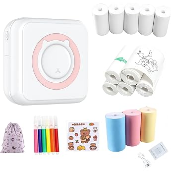No Ink Required, Smartphone Compatible, Mini Printer, Mobile Printer, Thermal Printer, Label Writer, Memo Printer, Compact Printer, Photo Printer, Bluetooth Connection, Can Be Used for Postcards,