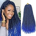 18 Inch Passion Twist Hair, Ombre Blue Water Wave Crochet Hair for Women Passion Twists Braiding Hair Long Bohemian Synthetic Curly Braiding Hair Extensions Passion Twist Crochet Hair(7pcs,1B/Blue)