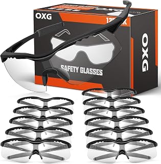 OXG 12-Pack ANSI Z87.1 Safety Glasses - Impact Resistant, Anti-Scratch Clear Lens Goggles for Men, Women, Youth