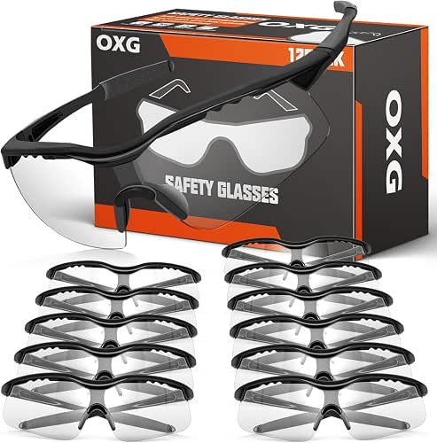OXG 12 Pack Safety Glasses, ANSI Z87.1 Impact Resistant Anti-Scratch
