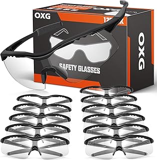OXG 12 Pack Safety Glasses, ANSI Z87.1 Impact Resistant Anti-Scratch Safety Goggles for Men Women Youth