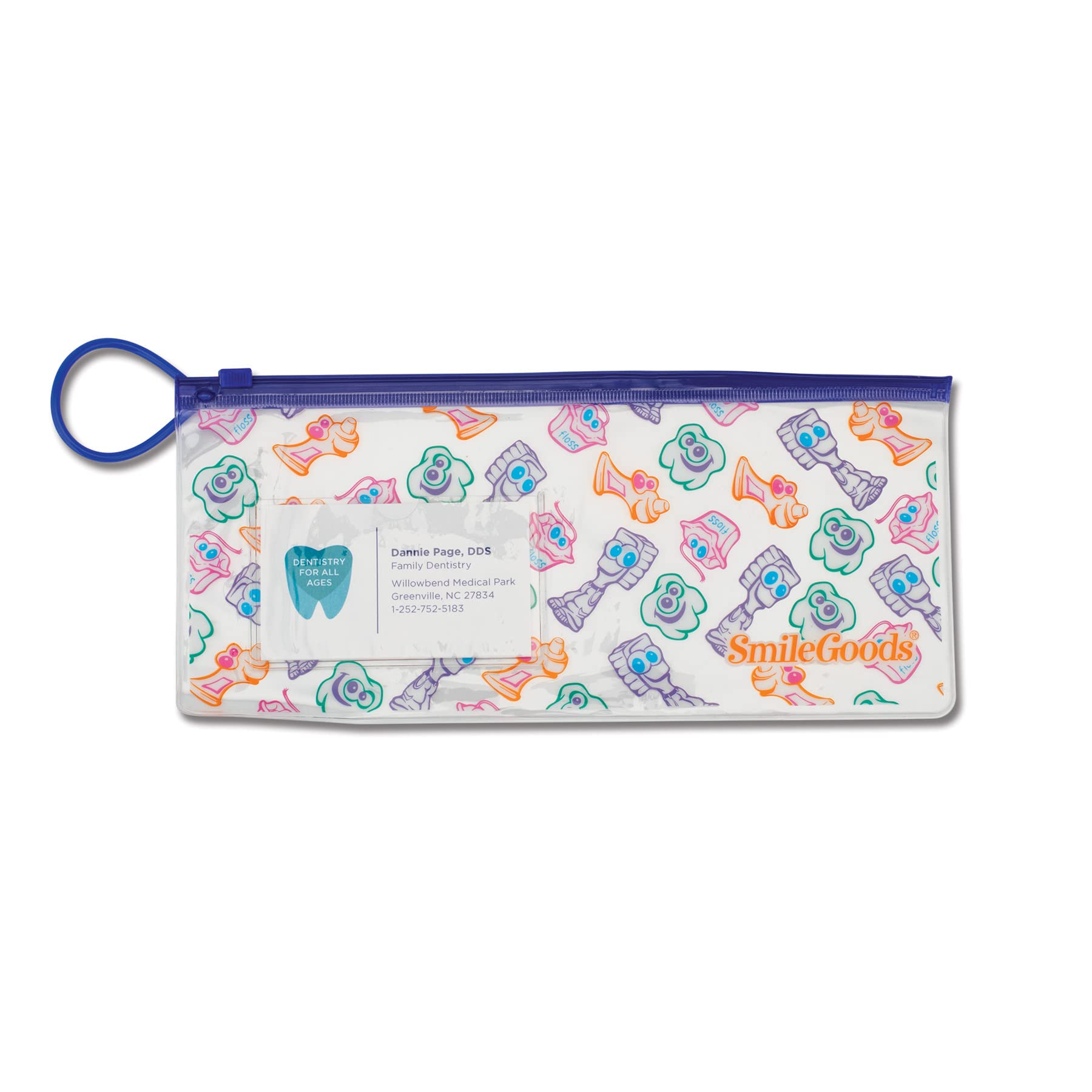 SmileGoods Zipper Pouch with Business Card Holder, 4.5" x 10", Dental Friends, Pack of 72