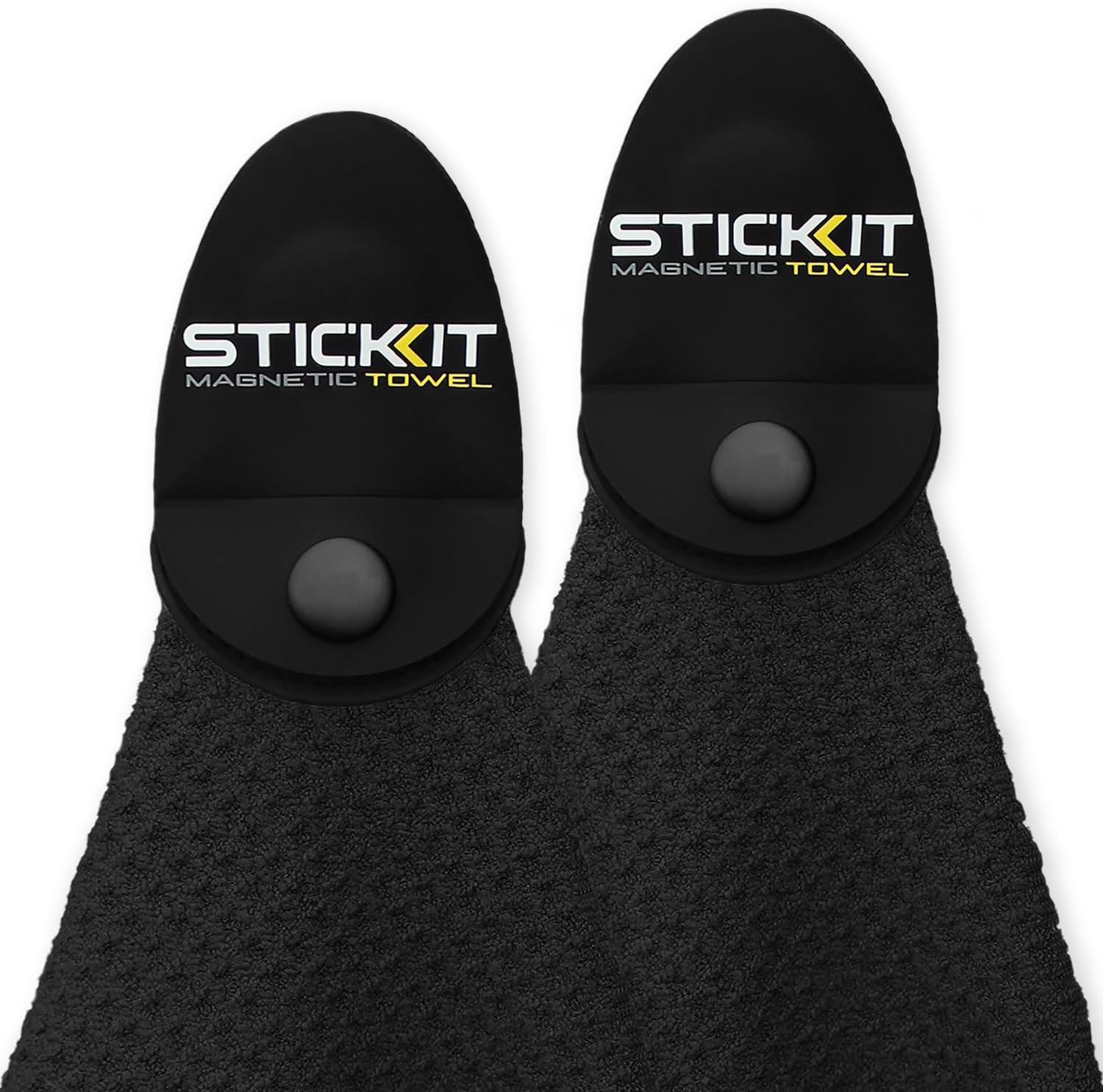 STICKIT Magnetic Golf Towel - Ultra-Absorbent with Waffle Weave Microfiber - Golf Towel with Magnet for Bags, Clubs & Carts - Removes Dirt, Grass, & Debris from Club Face - 29” x 29” (Black)