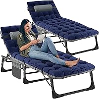 Vista 10 de LILYPELLE Tumbona plegable para exteriores con colchón, sillas reclinables ajustables de 5 posiciones para patio, perfectas para exteriores, tomar