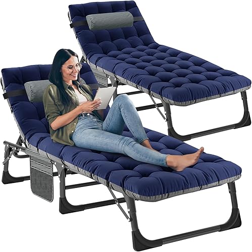 Miniatura 1 de LILYPELLE Tumbona plegable para exteriores con colchón, sillas reclinables ajustables de 5 posiciones para patio, perfectas para exteriores, tomar