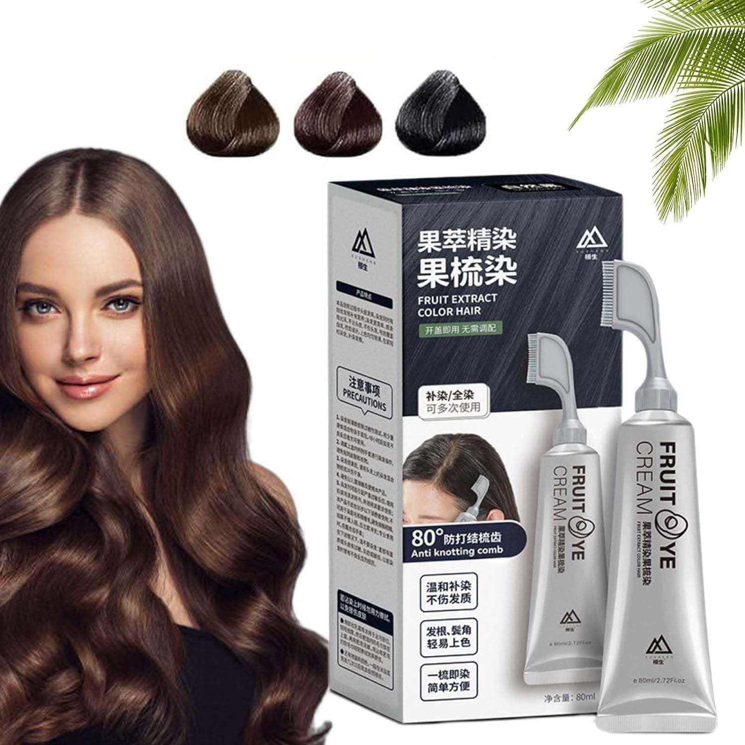 JANGOU Xusheng Black Fruit Dyeing Cream, Permanent Hair Dye With Comb for Gray Hair Coverage, Plant Extract Essence (Chestnut Brown)