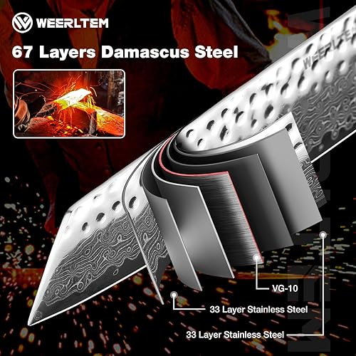 Miniatura 3 de Cuchillo de chef de Damasco, cuchillo de chef profesional de Damasco Kiritsuke forjado a mano de 8 pulgadas, ultra afilado VG10 de 67 capas,