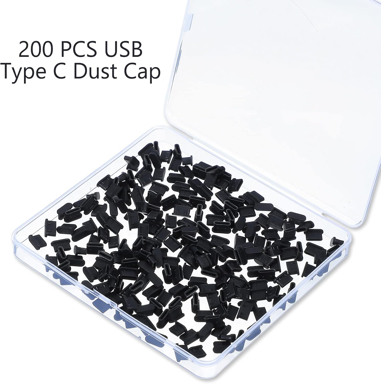 Hoolerry 200 Pcs USB C Type C Anti Dust Plugs Cover with Storage Box with Detachable Adhesive for Mobile Phone