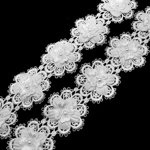 Miniatura 2 de FQTANJU Cinta de borde de encaje de flores de 3 yardas para apliques de boda DIY costura manualidades