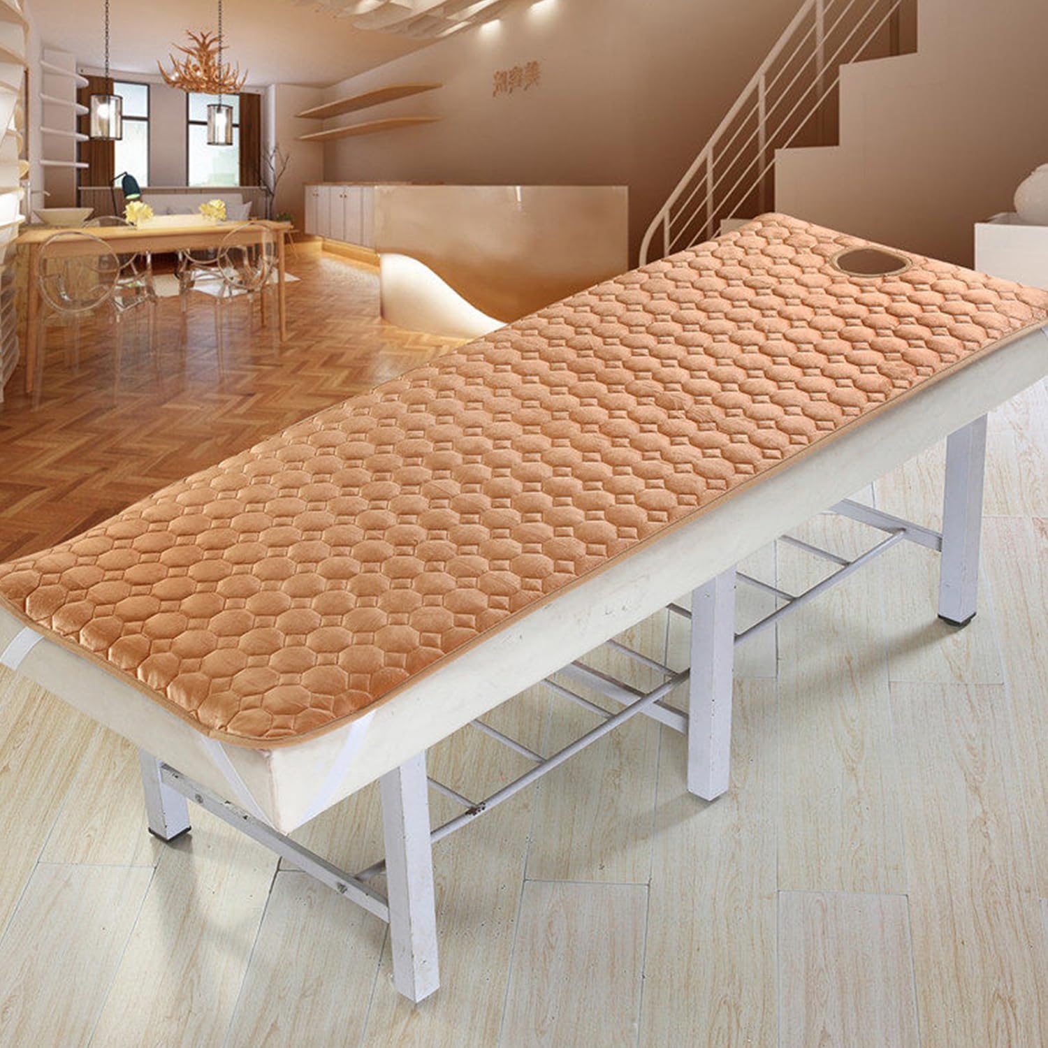 Massage Table Sheets with 4 Corner Strap Massage Table Pad with Face Hole Anti Slip Dustproof Spa Bed Pad for Beauty Salon Lash Bed Cushion Topper Machine Washable,Yellow,190 * 80cm(S)