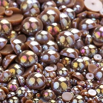 1000PCS Mixed Sizes 3/4/5/6/8/10mm Flatback Half Round Pearls Gems for Crafting, AB Color Pearl Beads Stones for Crafts Jewelry Clothes Shoes Dress Nail Art Making Embellishments Coffee AB