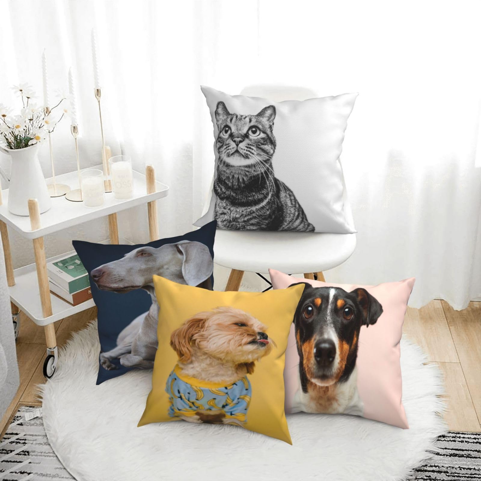 Fundas de Cojines Juego de 4 60x60cm Funda Cojin Felpa Corto Animales Cojines Decoracion Perros Fundas de Cojín Cuadradas Impresión Doble Cara con Cremallera Oculta,para Sofá Decoración Hogar24x24in